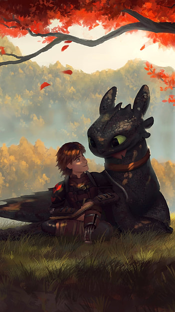 Hiccup & Toothless: Autumn Serenity – How to Train Your Dragon, Toothless (How to Train Your Dragon), Hiccup (How to Train Your Dragon), dragon, movie, How to Train Your Dragon HD phone wallpaper