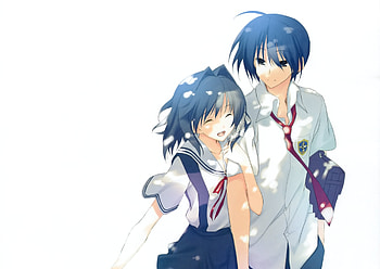 Sweet feelings, sexy, blue eyes, cute, blue hair, girl, clannad, fujibayashi ryou, anime, boy, kagome, short hair, ozawaki tomoya HD wallpaper