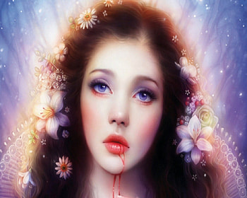 Innocence But Deadly, flowers, blood, vampire, pale skin HD wallpaper