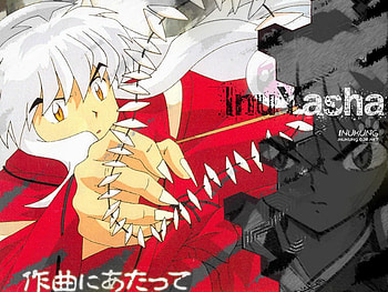 inuyasha falling, white, grey, red HD wallpaper
