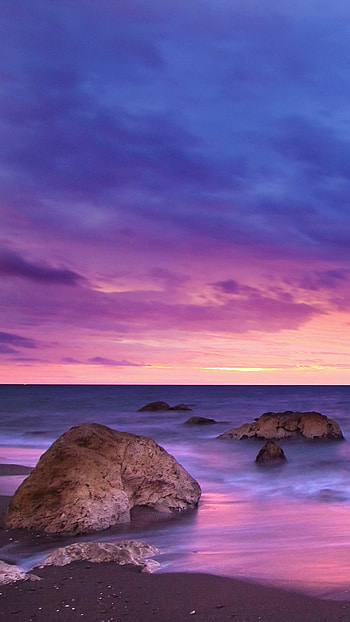 Pink and Purple Beach Sunset, beach, horizon, sky, earth, nature HD phone wallpaper