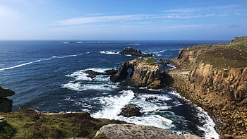 Lands End, Cornwall, England, sea, waves, clouds, sky, rocks, cliff, atlantic HD wallpaper