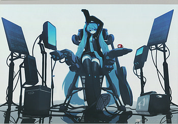 Hatsune Miku, mega, awesome, nice, hatsune, aqua eyes, white, twintail, girl, headset, aqua, anime, pretty, virtual, blue, black, heads, cute, vocaloid, bass, beauty, miku, vocaloids, thighhighs, base, program, skirt, beautiful, studio, diva, tie, aqua hair, cool, idol, micro HD wallpaper