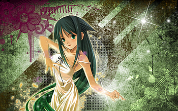 Amazon, sexy, hot, cute, girl, long hair, dress, star, anime girl, anime, abstract, green, green hair, green eye, female HD wallpaper