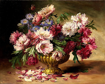 Flowers, still life, vase, roses, blossoms HD wallpaper