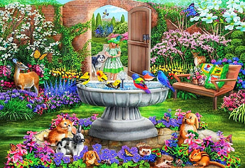 fountain, garden, natur, spring HD wallpaper