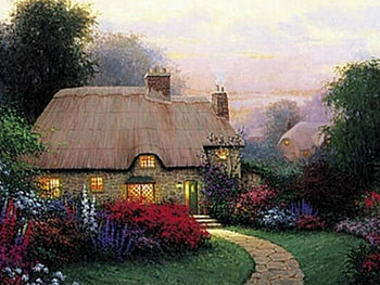 A Perfect Spring, cottage, nature, art, green HD wallpaper
