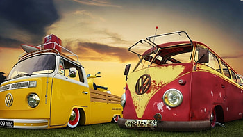Hippie van beach, Retro charm, Beachside adventure, Relaxed vibes HD wallpaper