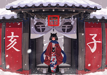 Anime Girl Coming Out From Temple , anime-girl, anime, artist, artwork, digital-art HD wallpaper