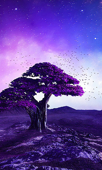 Purple tree stories, , Surreal landscapes, Mesmerizing backgrounds HD phone wallpaper
