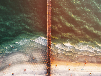 Aerial view, beach, sea, pier, beach HD wallpaper