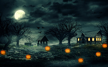Jack O' Lantern, Haunted House, Halloween, Moon, Holiday, Night, Pumpkin, Tree HD wallpaper