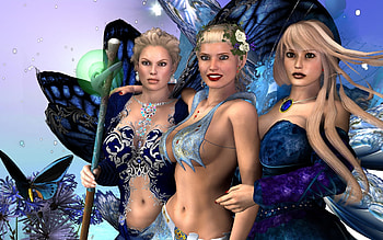 Three Fairies, girl, fantasy, 3d, female HD wallpaper