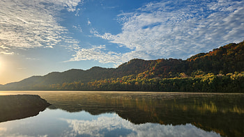 Morning On The River Portsmouth Ohio, nature, mountains, river, lake, trees, sky HD wallpaper