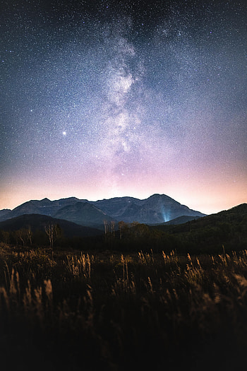 Nature, Trees, Mountains, Stars, Nebula HD phone wallpaper