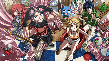 Fairy Tail, Anime, Erza Scarlet, Gray Fullbuster, Happy (Fairy Tail), Lucy Heartfilia, Mirajane Strauss, Natsu Dragneel HD wallpaper