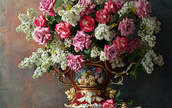 Still life, rose, bouquet, pink, white, andrei morozov, flower, red HD wallpaper