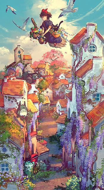 Studio Ghibli, Artwork, Digital Art, Kiki's Delivery Service HD phone wallpaper