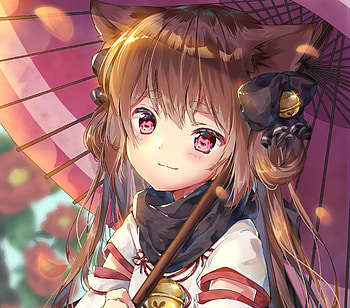 Cute, elf, anime girl, umbrella, outdoor, art HD wallpaper