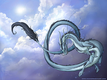 dragon sky clouds . jpg, blue, dragon, sky, fantasy HD wallpaper
