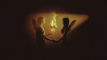 Angel Couples, angel, couple, love, fire, artist, artwork, digital-art, logo HD wallpaper