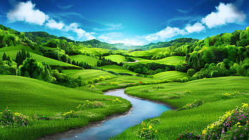 Scenic Nature Landscape: Serene Green Valley River View, landscape, nature, scenic HD wallpaper