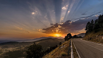 Beautiful sunset, clouds, road, nature, sunset HD wallpaper