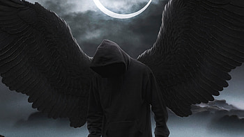 Black Hoodie Boy Angel , angel, wings, hoodie, boy, artist, artwork, digital-art, dark, black HD wallpaper