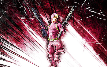 King Flamingo, grunge art, Fortnite Battle Royale, Fortnite characters, purple abstract rays, King Flamingo Skin, Fortnite, King Flamingo Fortnite HD wallpaper