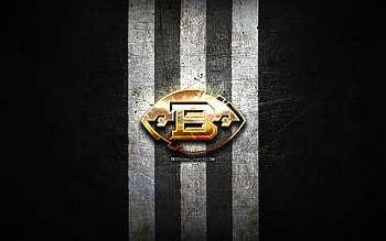Birmingham Iron, golden logo, AAF, black metal background, american football team, Birmingham Iron logo, american football HD wallpaper