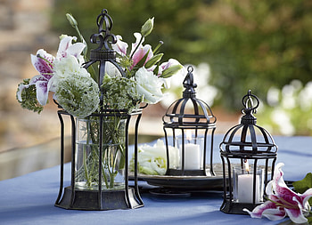 Courtyard Lanterns, lanterns, morning, peaceful, burning, candles, chill out, calm, inspiration, white, entertainment, garden, purple, fashion, centerpiece, love, flowers, forever HD wallpaper
