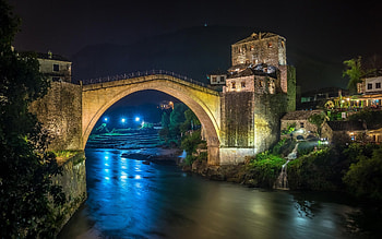 Bridges, Rivers, Night Mostar, Cities HD wallpaper