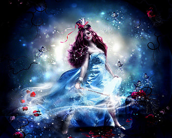 Charming of the Magician, black cat, beautiful girls, digital art, magician, dress, butterflies, wand, petals, textures, hat, female, model, weird things people wear, cage, backgrounds, creative pre-made, fantasy, pretty, manipulation, vines, softness beauty, girls, flowers, redhead, lovely, charms, hair HD wallpaper