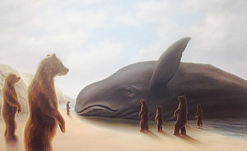 Wow!, beach, vara, whale, art, urs, robert bissell, summer, painting, bear, fantasy, pictura HD wallpaper