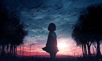 Art, Birds, Sunset, Twilight, Silhouette, Dusk HD wallpaper