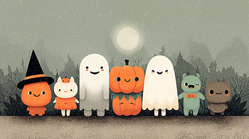 Cute Halloween Crew: Adorable Ghosts & Pumpkins, halloween, cute halloween, ghost, pumpkin, witch HD wallpaper