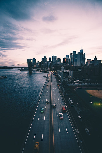 Cities, Sea, Road, Movement, Traffic, Skyscrapers, Megapolis, Megalopolis HD phone wallpaper