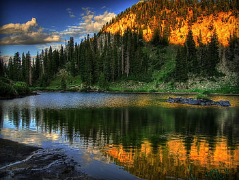 Reflection, sunlight, colors, peaceful, sunrise, beauty, trees, mountains, water, sunset, landscape, beautiful, grass, tree, lake, green, view, clouds, nature, sky, lovely, splendor HD wallpaper