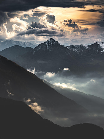 Landscape, Nature, Mountains, Twilight, Clouds, Fog, Dusk HD phone wallpaper
