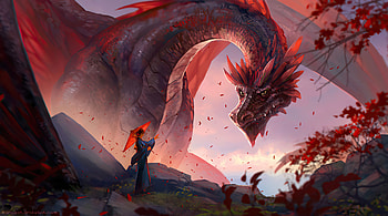 Red Dusk, artist, artwork, deviantart, dragon HD wallpaper