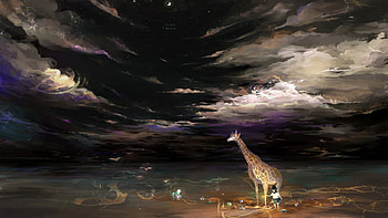 Animals, graff, anime, clouds, , cool, sky, dark HD wallpaper