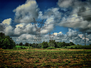 Landscape, Nature, Clouds, Field, Pillars, Posts, Wires, Wire HD wallpaper