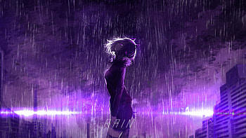 Purple Rain, anime-girl, anime, artist, artwork, digital-art, rain, purple HD wallpaper