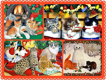 Christmas Kitties, art, Christmas, red, Cats, collage HD wallpaper