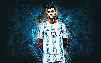 Cristian Romero, Argentina national football team, portrait, Argentine footballer, blue stone background, Aregntina, football HD wallpaper