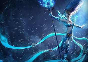 Ice Sorceress, sorceress, staff, snow, storm, ice HD wallpaper