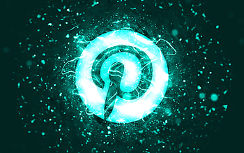 Pinterest turquoise logo, , turquoise neon lights, creative, turquoise abstract background, Pinterest logo, social network, Pinterest HD wallpaper