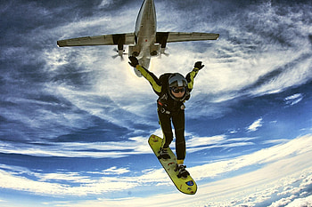 Skysurfing, Sky serfing, Surfing, Skydiving HD wallpaper