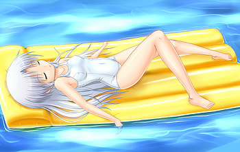 Kande at the pool, long hair, swimsuit, white hair, kanade, pool, loli, water, batefoot, angel beats HD wallpaper