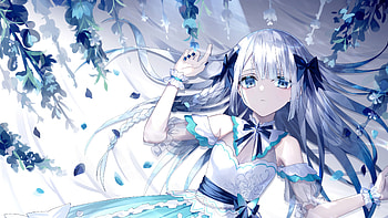 Light Blue Eyes White Hair Anime Girl With White Blue Dress Anime Girl HD wallpaper